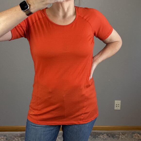 Arc'teryx Womens Lana Wool Crew Neck Tee Top Shirt Size L Orange Short Sleeve - Picture 1 of 10